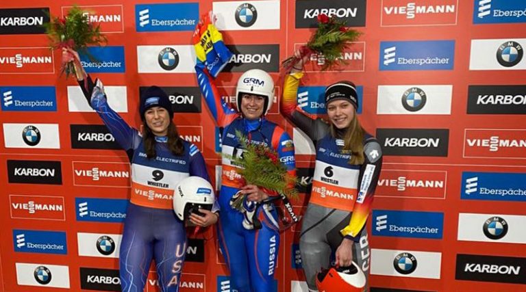 Cheyenne Rosenthal erreicht beim Sprint des FIL Rennrodel-Weltcups in Whistler (Kanada) Platz 3